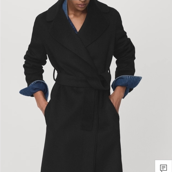 Mango Handmade Wool Blend Black Wrap Coat - Picture 8 of 16